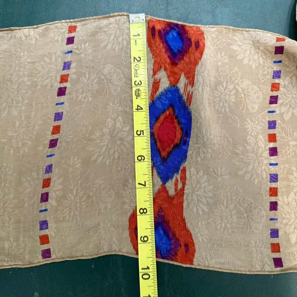 Vtg Albert Nipon Silk Scarf 10x52 Women Gold & Purple & Red Tribal Western Sheer - Picture 5 of 6